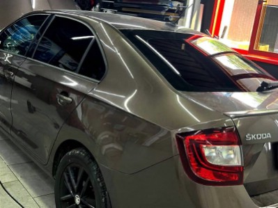 Тонирование 05% + тонирование передних стекол атермальной пленкой + защита оптики Skoda Rapid