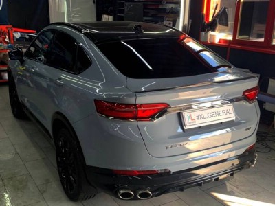 Тонирование задней полусферы 5% и бронирование фар полиуретаном Geely Tugella